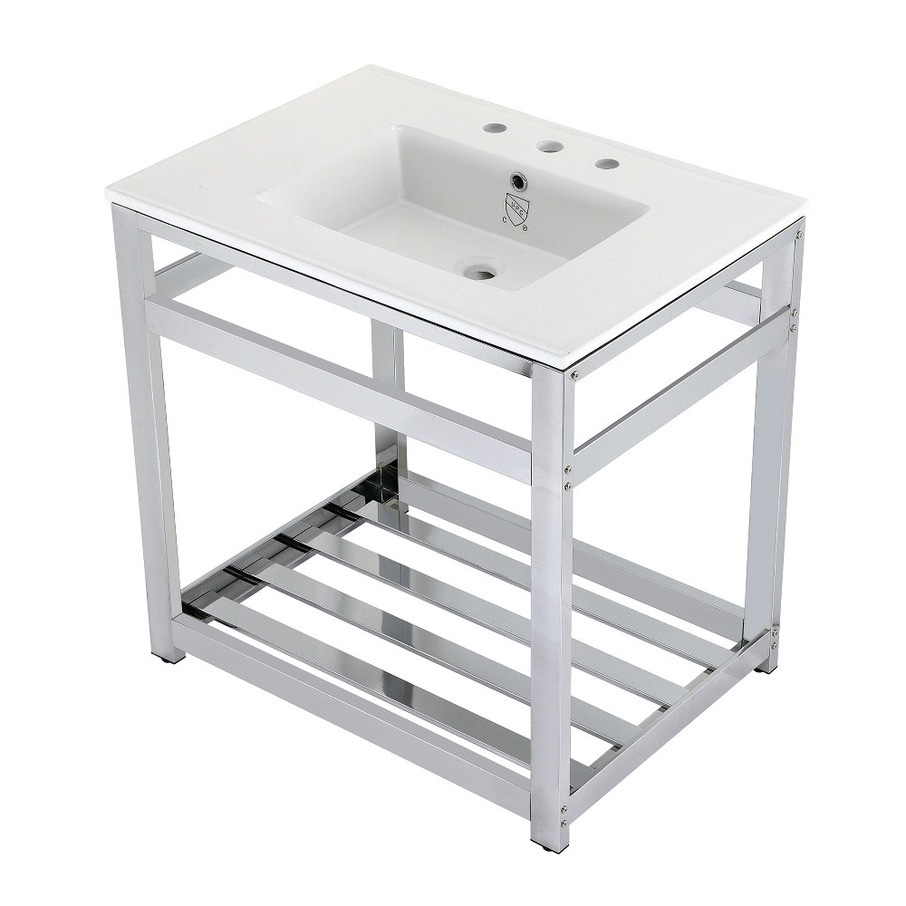 Picture of Kingston Brass VWP3122W8A1 31 in. Quadras Ceramic Console Sink - 8 in. 3-Hole, White & Chrome