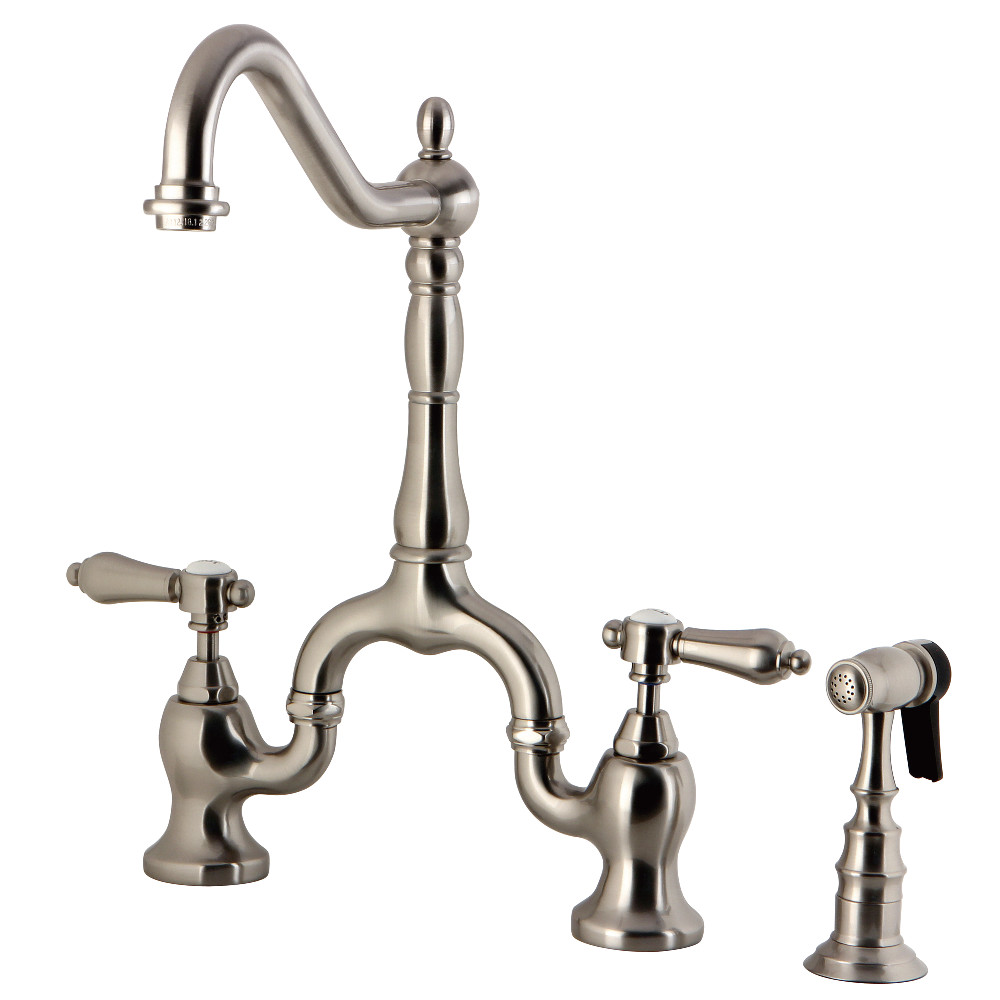 Picture of Kingston Brass KS7758BALBS Heirloom Bridge Kitchen Faucet with Brass Sprayer, Brushed Nickel