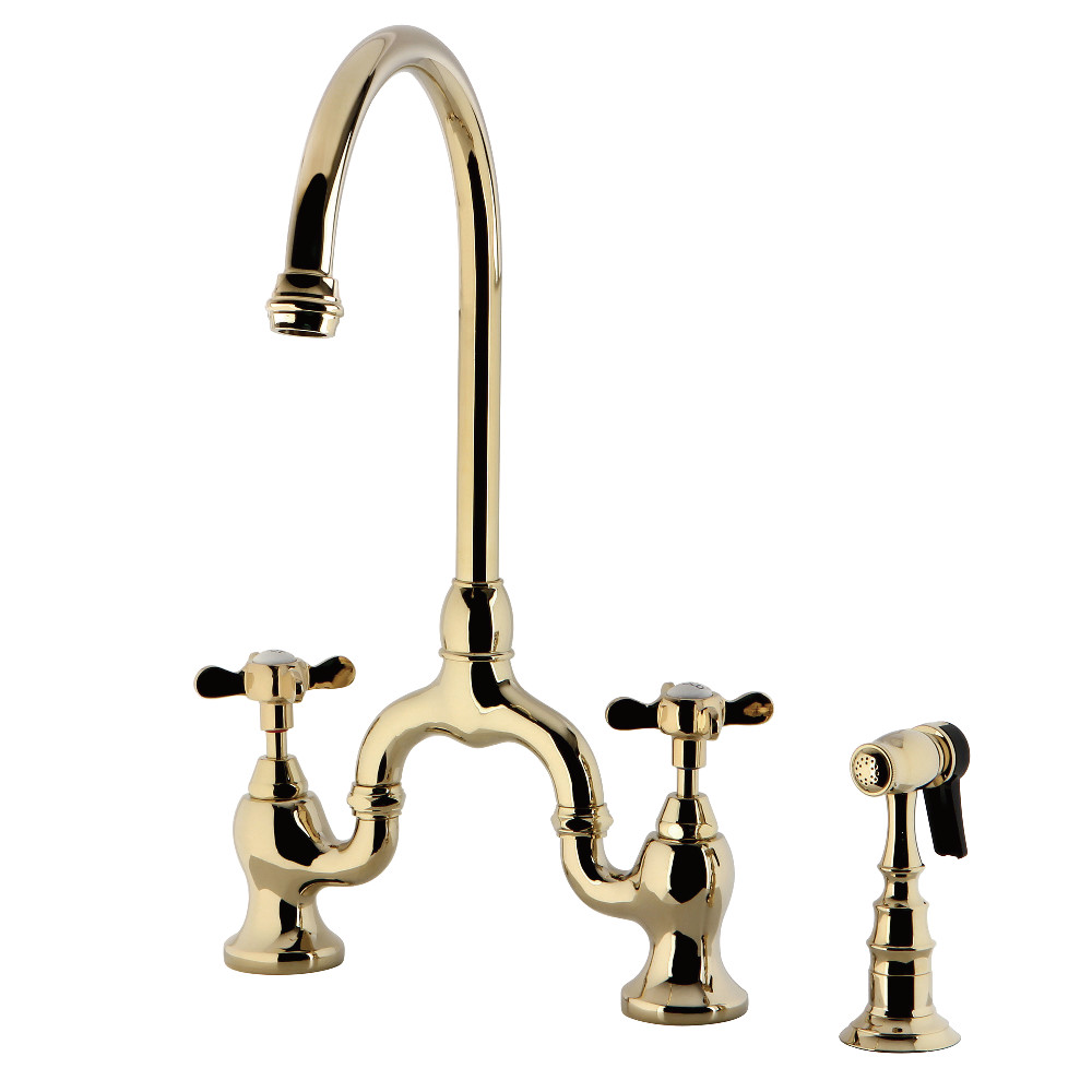 Picture of Kingston Brass KS7792BEXBS Essex Bridge Kitchen Faucet with Brass Sprayer, Polished Brass