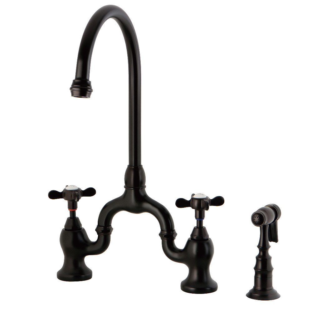 Picture of Kingston Brass KS7795BEXBS Essex Bridge Kitchen Faucet with Brass Sprayer, Oil Rubbed Bronze