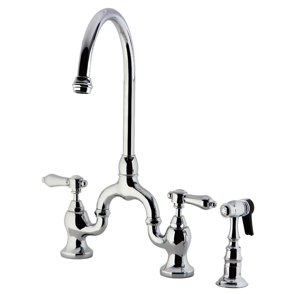 Heirloom Bridge Kitchen Faucet with Brass Sprayer, Polished Chrome