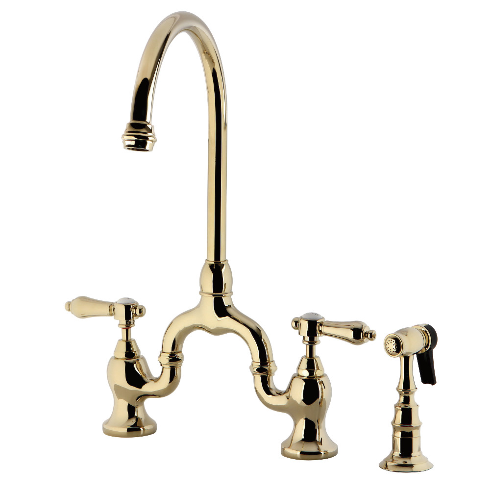 Picture of Kingston Brass KS7792BALBS Heirloom Bridge Kitchen Faucet with Brass Sprayer, Polished Brass