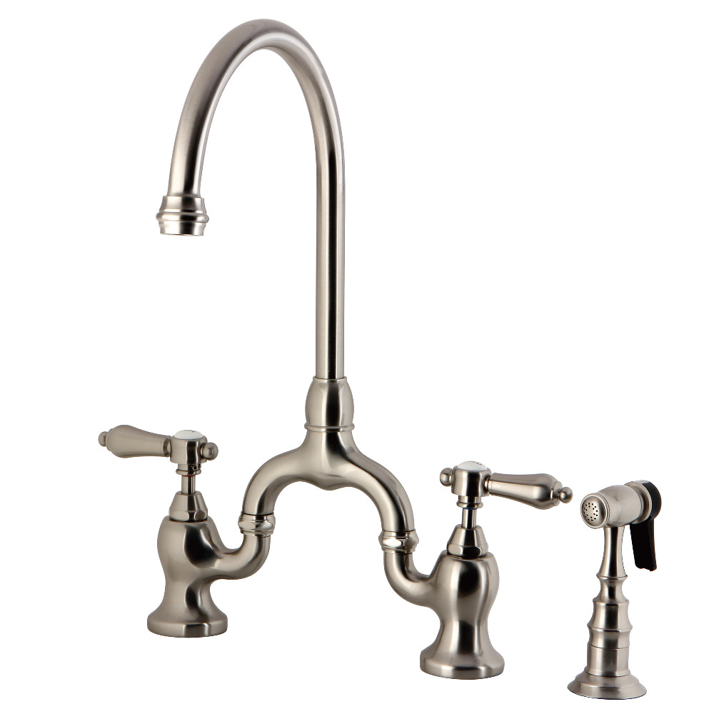 Heirloom Bridge Kitchen Faucet with Brass Sprayer, Brushed Nickel