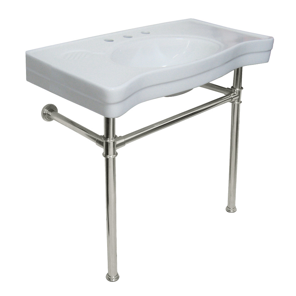 Picture of Kingston Brass VPB1366ST Imperial Ceramic Console Sink with Stainless Steel Legs, White & Polished Nickel