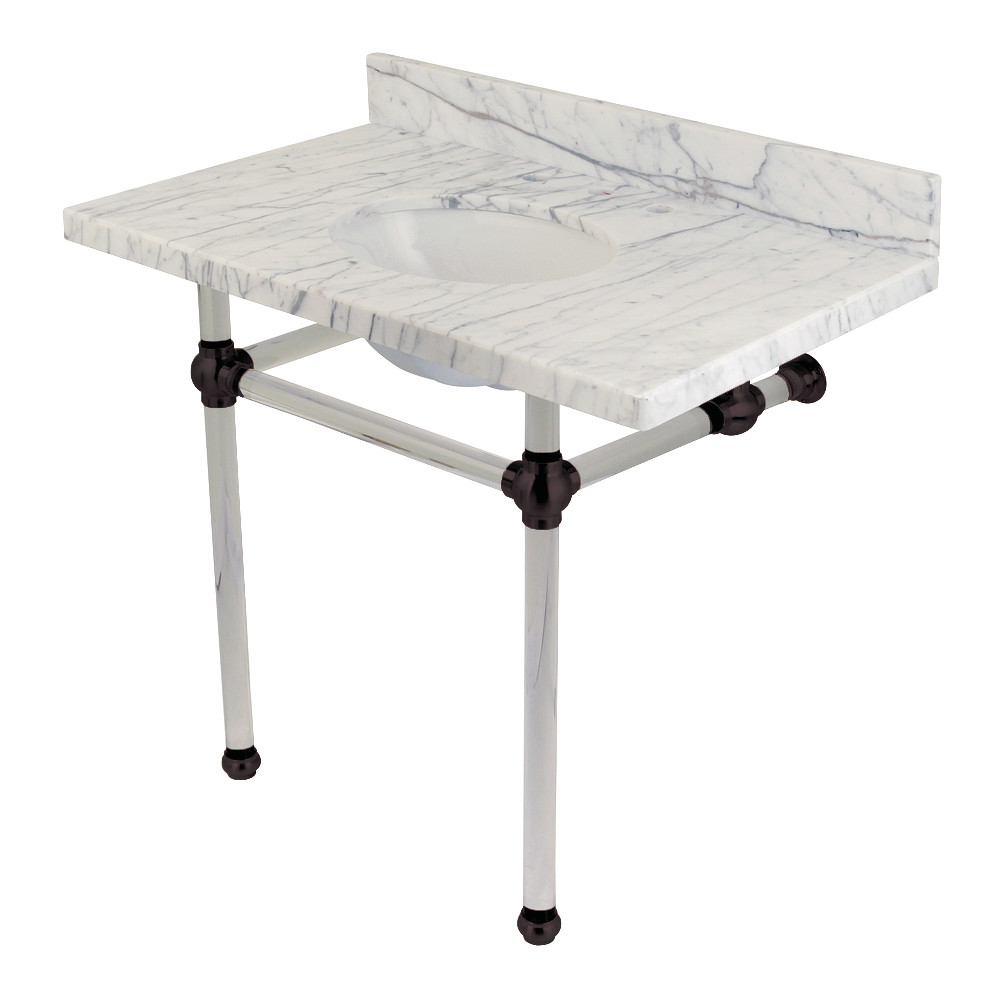 36 x 22 in. Templeton Carrara Marble Vanity Top with Clear Acrylic Console Legs, Carrara Marble & Oil Rubbed Bronze