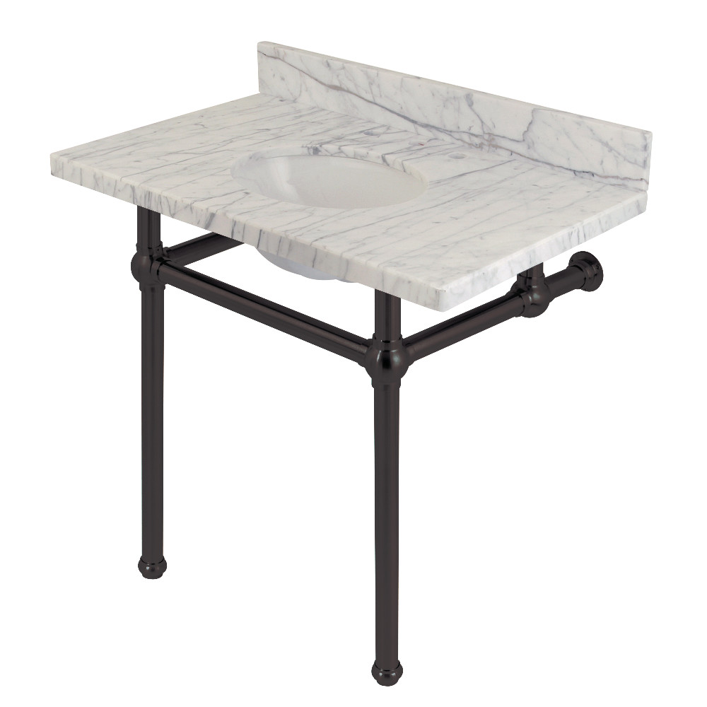 KVPB3630MB5 36 x 22 in. Templeton Carrara Marble Vanity Top with Brass Console Legs, Carrara Marble & Oil Rubbed Bronze -  Kingston Brass