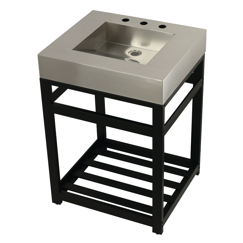 Picture of Kingston Brass KVSP2522A0 25 in. Fauceture Stainless Steel Sink with Steel Console Sink Base, Brushed & Matte Black