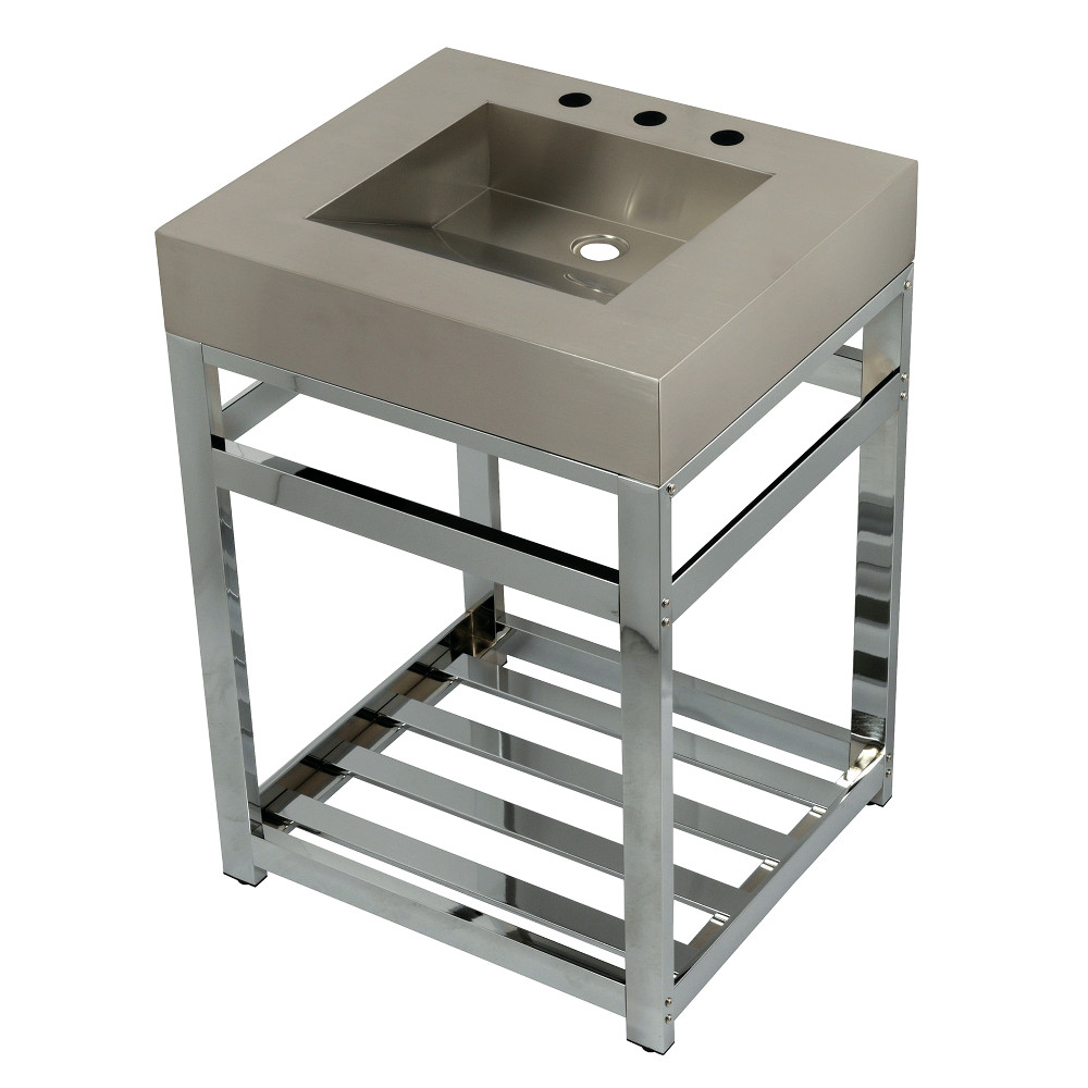 Picture of Kingston Brass KVSP2522A1 25 in. Fauceture Stainless Steel Sink with Steel Console Sink Base, Brushed & Polished Chrome