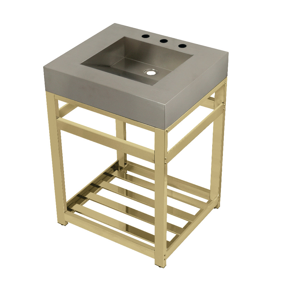 Picture of Kingston Brass KVSP2522A2 25 in. Fauceture Stainless Steel Sink with Steel Console Sink Base, Brushed & Polished Brass
