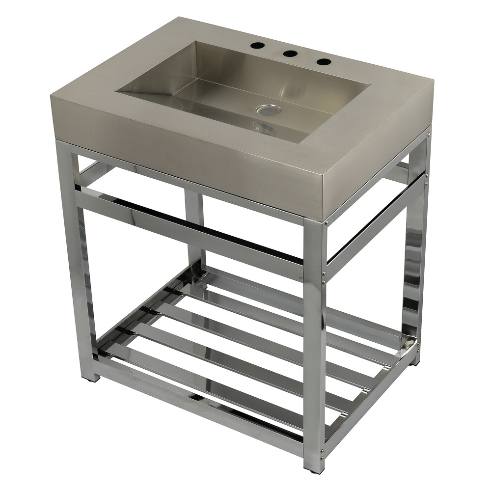Picture of Kingston Brass KVSP3122A1 31 in. Fauceture Stainless Steel Sink with Steel Console Sink Base, Brushed & Polished Chrome