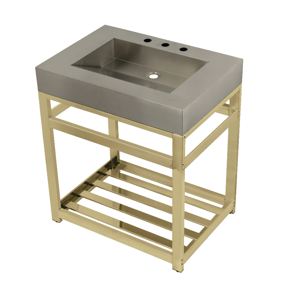 Picture of Kingston Brass KVSP3122A2 31 in. Fauceture Stainless Steel Sink with Steel Console Sink Base, Brushed & Polished Brass