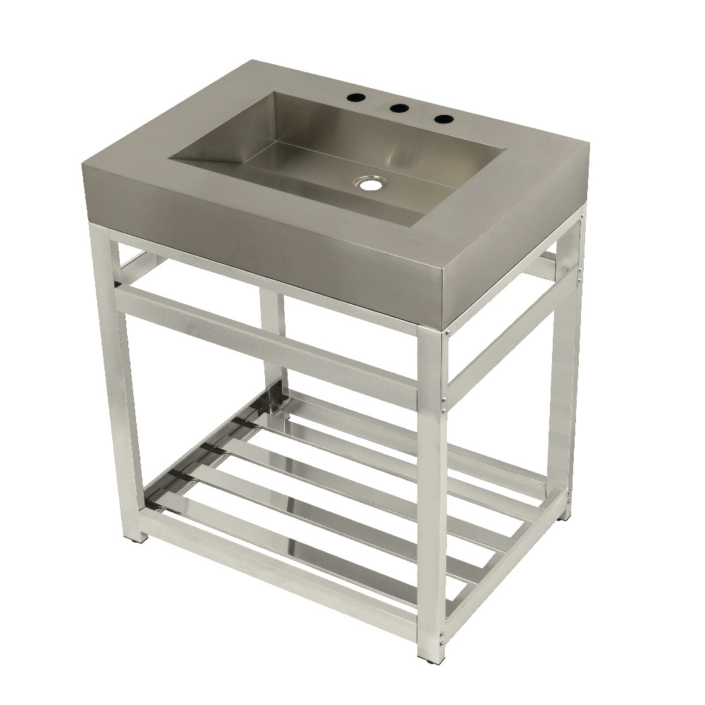 Picture of Kingston Brass KVSP3122A6 31 in. Fauceture Stainless Steel Sink with Steel Console Sink Base, Brushed & Polished Nickel