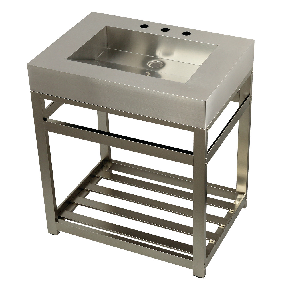 Picture of Kingston Brass KVSP3122A8 31 in. Fauceture Stainless Steel Sink with Steel Console Sink Base, Brushed & Brushed Nickel