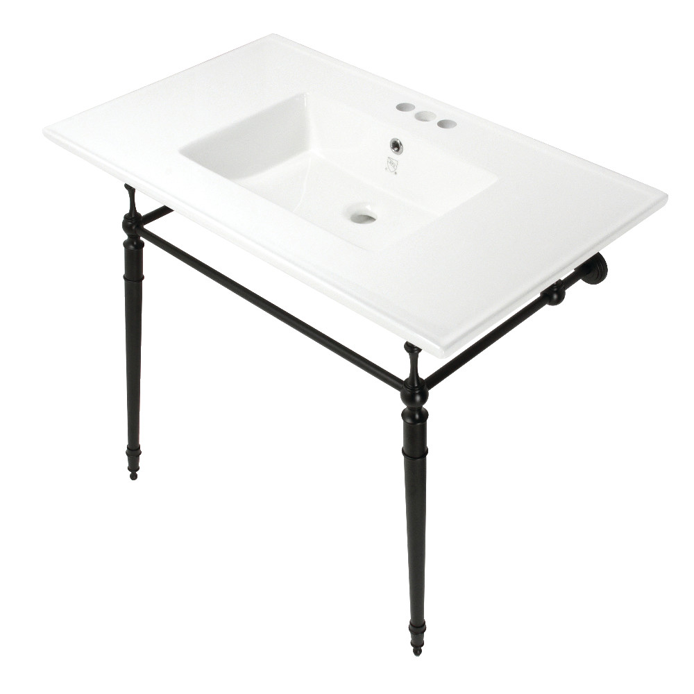 Picture of Kingston Brass KVPB37227W4MB 37 in. Edwardian Console Sink with Brass Legs - 4 in. 3 Hole, White & Matte Black