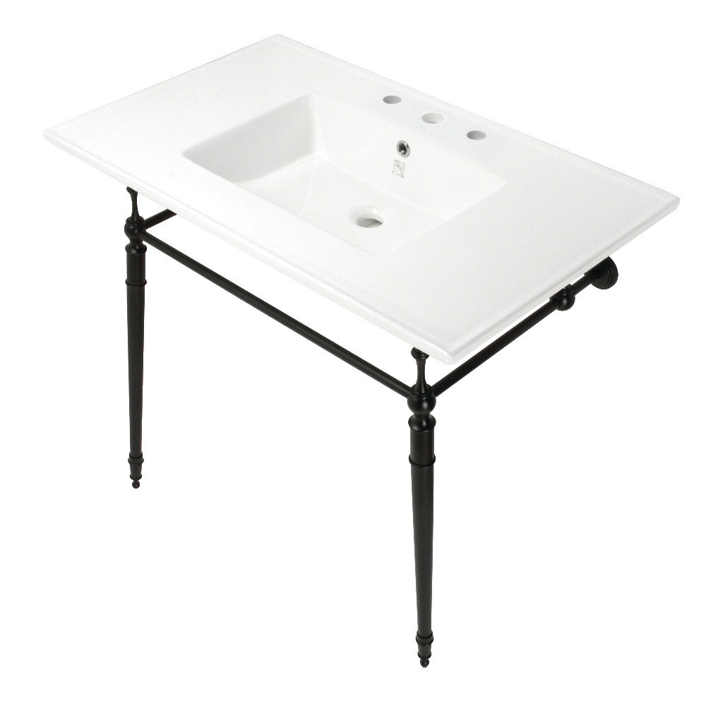 Picture of Kingston Brass KVPB37227W8MB 37 in. Edwardian Console Sink with Brass Legs - 8 in. 3 Hole, White & Matte Black