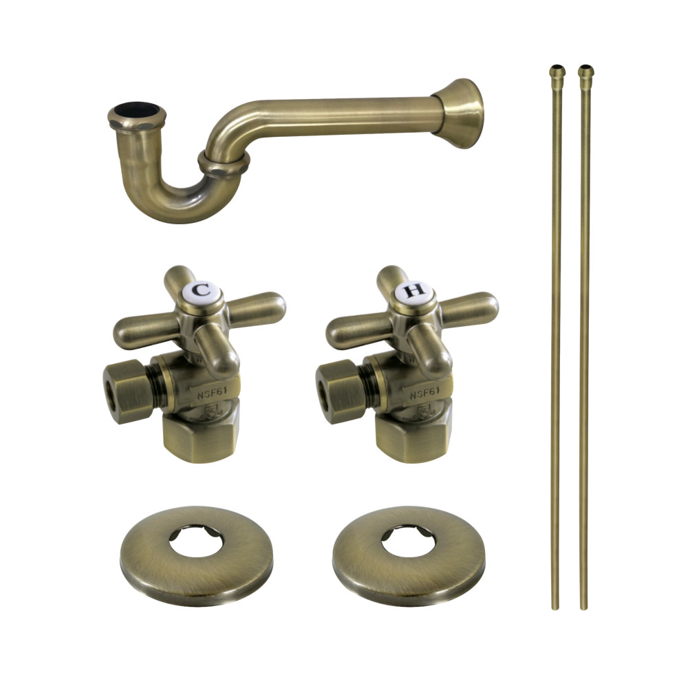 Picture of Kingston Brass KPK203 Gourmet Scape Plumbing Supply Kit with 1.5 in. P-Trap - 0.5 in. IPS Inlet x 0.375 in. Comp Oulet, Antique Brass
