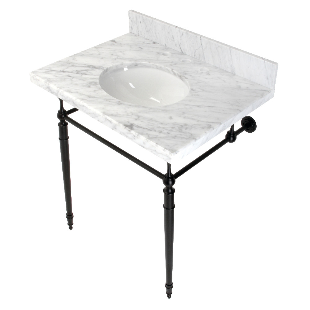 Picture of Kingston Brass KVPB3022M80 30 in. Edwardian Console Sink with Brass Legs - 8 in. 3 Hole, Marble White & Matte Black