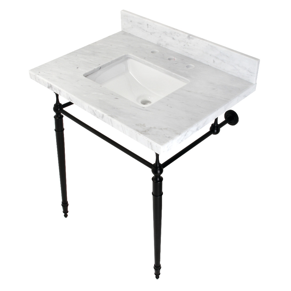 Picture of Kingston Brass KVPB3022M8SQ0 30 in. Edwardian Console Sink with Brass Legs - 8 in. 3 Hole, Marble White & Matte Black