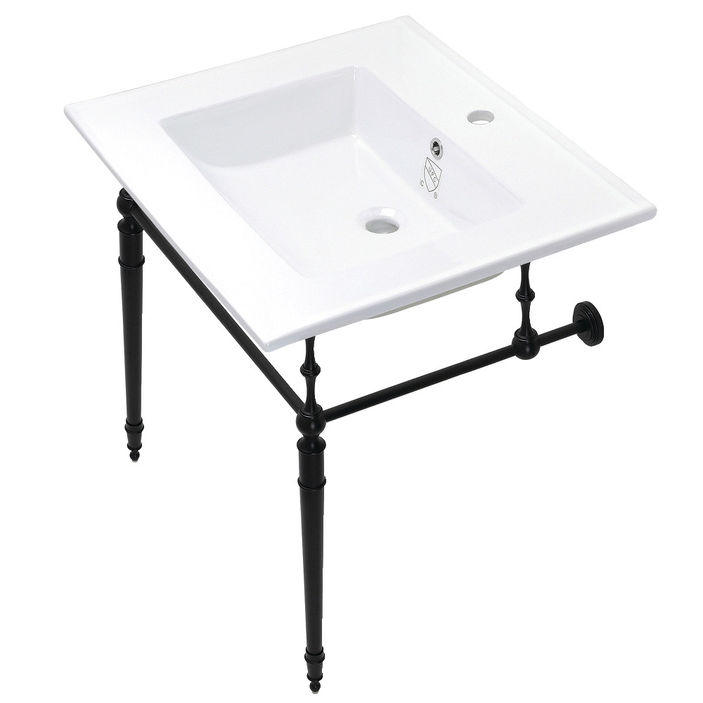 Picture of Kingston Brass KVPB252271MB 25 in. Edwardian Console Sink with Brass Legs - Single Faucet Hole, White & Matte Black