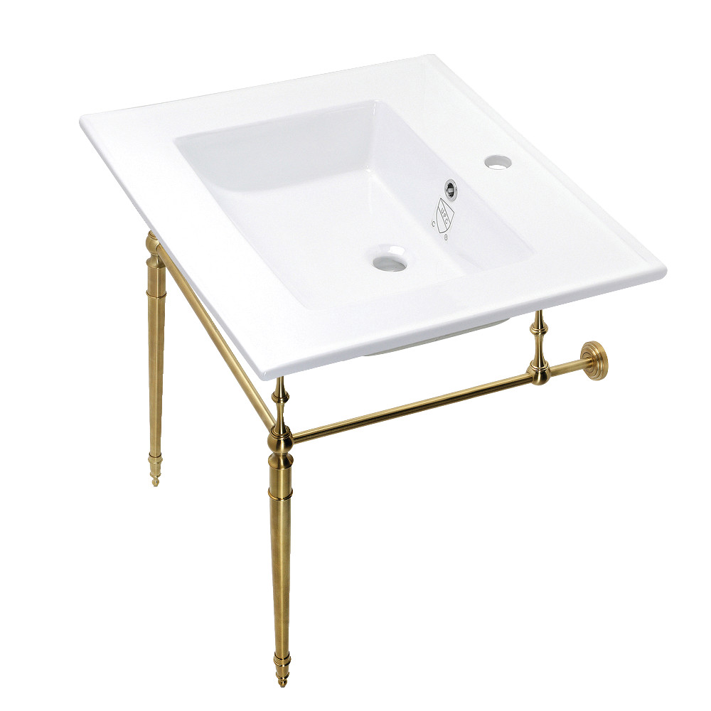 Picture of Kingston Brass KVPB252271BB 25 in. Edwardian Console Sink with Brass Legs - Single Faucet Hole, White & Brushed Brass