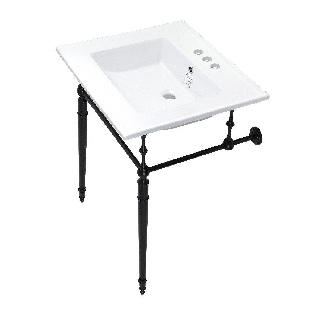 Picture of Kingston Brass KVPB25227W4MB 25 in. Edwardian Console Sink with Brass Legs - 4 in. 3 Hole, White & Matte Black