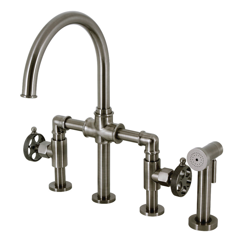 Picture of Kingston Brass KS2334RKX Webb Bridge Kitchen Faucet with Brass Sprayer, Black Stainless