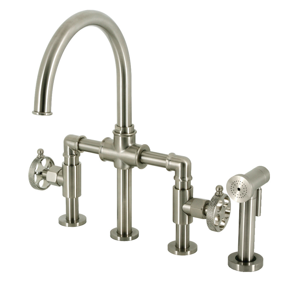 Picture of Kingston Brass KS2338RKX Webb Bridge Kitchen Faucet with Brass Sprayer, Brushed Nickel