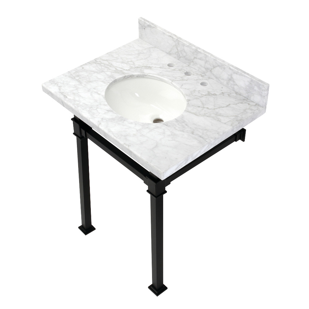 Picture of Kingston Brass KVPB30MOQ0 30 in. Monarch Carrara Marble Console Sink, Marble White & Matte Black