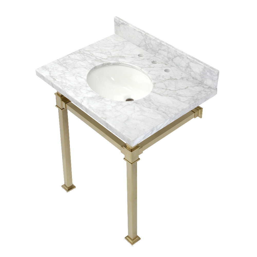 Picture of Kingston Brass KVPB30MOQ7 30 in. Monarch Carrara Marble Console Sink, Marble White & Brushed Brass