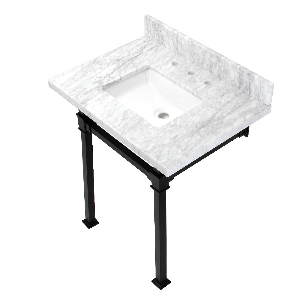 Picture of Kingston Brass KVPB30MSQ0 30 in. Monarch Carrara Marble Console Sink, Marble White & Matte Black