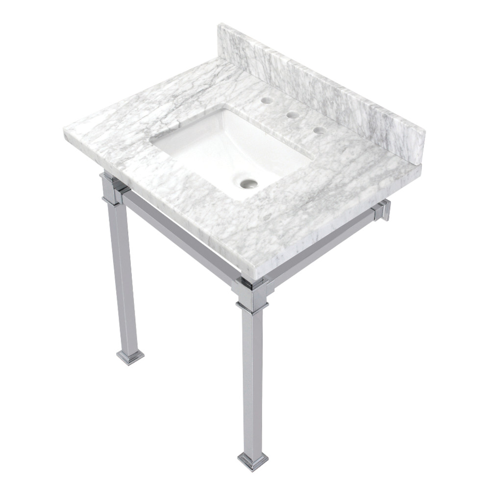 Picture of Kingston Brass KVPB30MSQ1 30 in. Monarch Carrara Marble Console Sink, Marble White & Polished Chrome