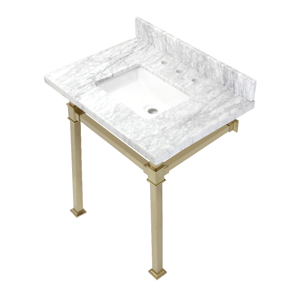 Picture of Kingston Brass KVPB30MSQ7 30 in. Monarch Carrara Marble Console Sink, Marble White & Brushed Brass