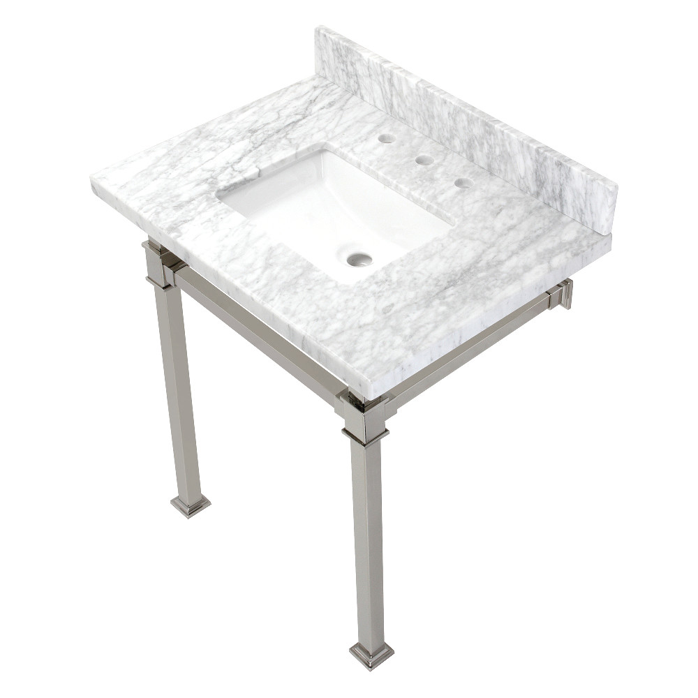 Picture of Kingston Brass KVPB30MSQ6 30 in. Monarch Carrara Marble Console Sink, Marble White & Polished Nickel