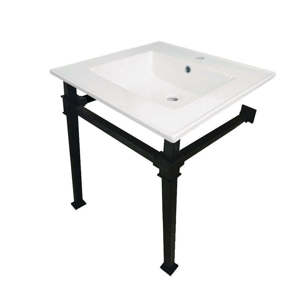 Picture of Kingston Brass KVPB25221Q0 25 in. Monarch Ceramic Console Sink - 1-Hole, White & Matte Black