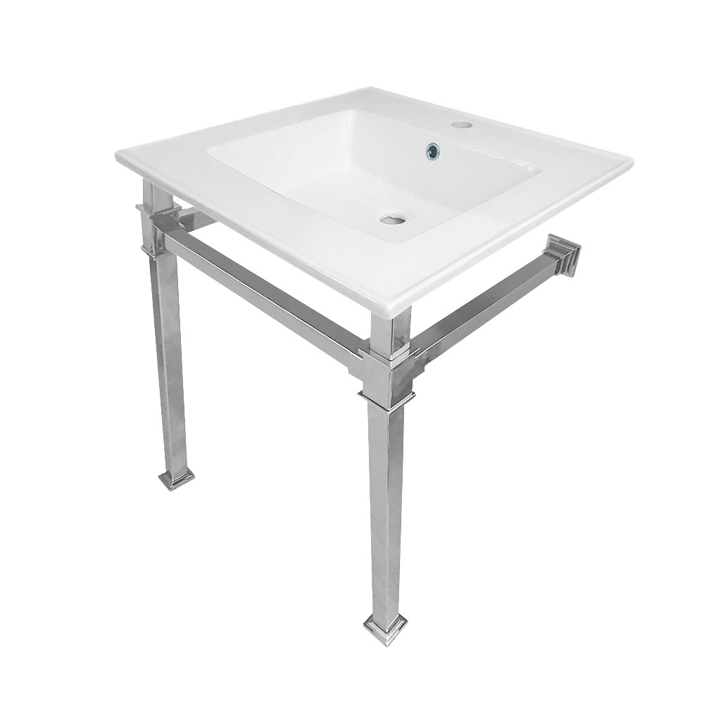 Picture of Kingston Brass KVPB25221Q1 25 in. Monarch Ceramic Console Sink - 1-Hole, White & Polished Chrome