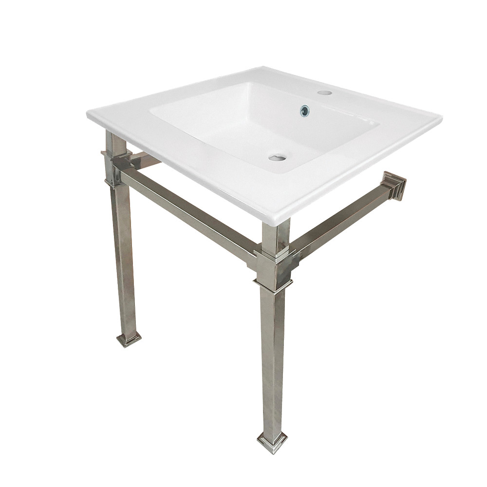 Picture of Kingston Brass KVPB25221Q6 25 in. Monarch Ceramic Console Sink - 1-Hole, White & Polished Nickel