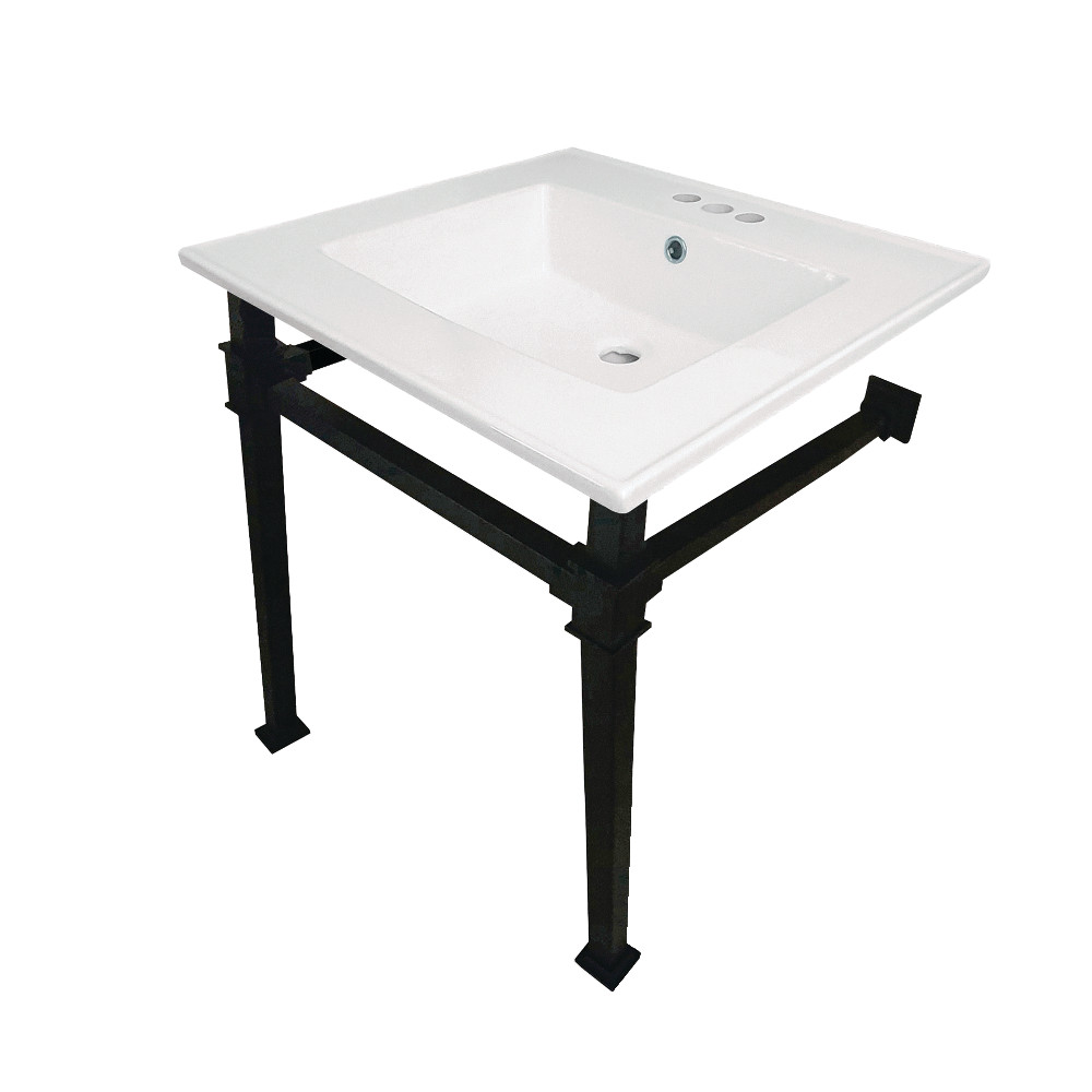 Picture of Kingston Brass KVPB25224Q0 25 in. Monarch Ceramic Console Sink - 4 in. Faucet Drilling, White & Matte Black