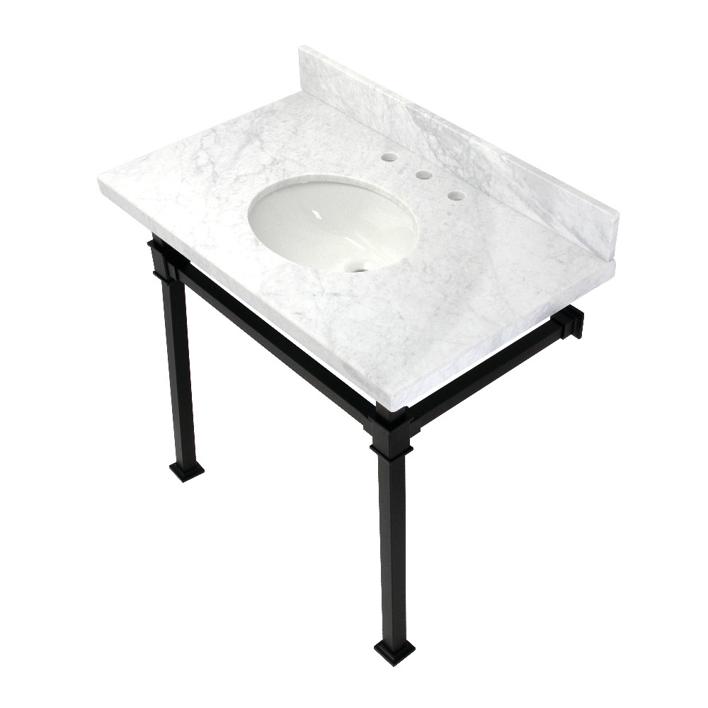 Picture of Kingston Brass KVPB36MOQ0 36 in. Monarch Carrara Marble Console Sink, Marble White & Matte Black