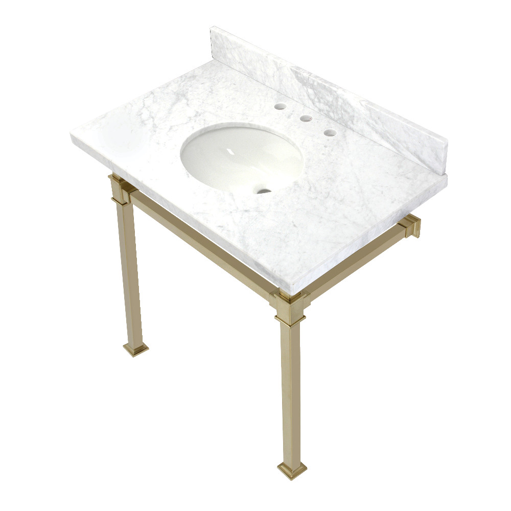 Picture of Kingston Brass KVPB36MOQ7 36 in. Monarch Carrara Marble Console Sink, Marble White & Brushed Brass