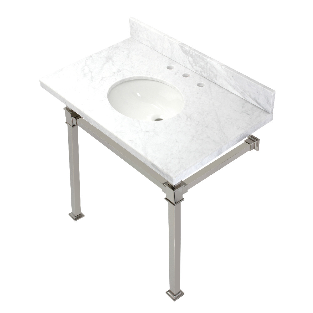 Picture of Kingston Brass KVPB36MOQ6 36 in. Monarch Carrara Marble Console Sink, Marble White & Polished Nickel