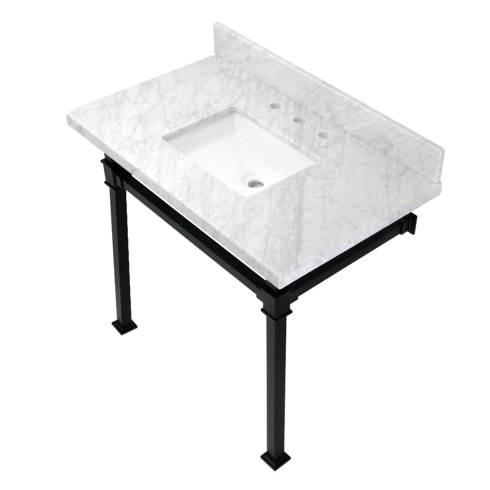 Picture of Kingston Brass KVPB36MSQ0 36 in. Monarch Carrara Marble Console Sink, Marble White & Matte Black