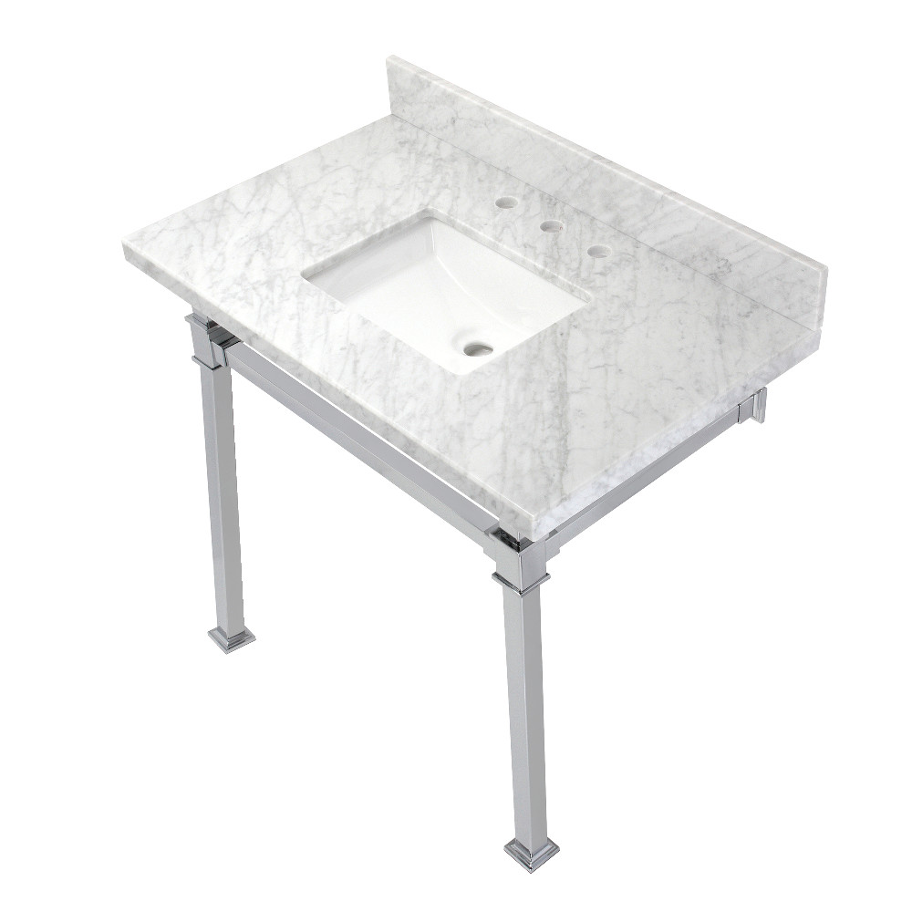 Picture of Kingston Brass KVPB36MSQ1 36 in. Monarch Carrara Marble Console Sink, Marble White & Polished Chrome