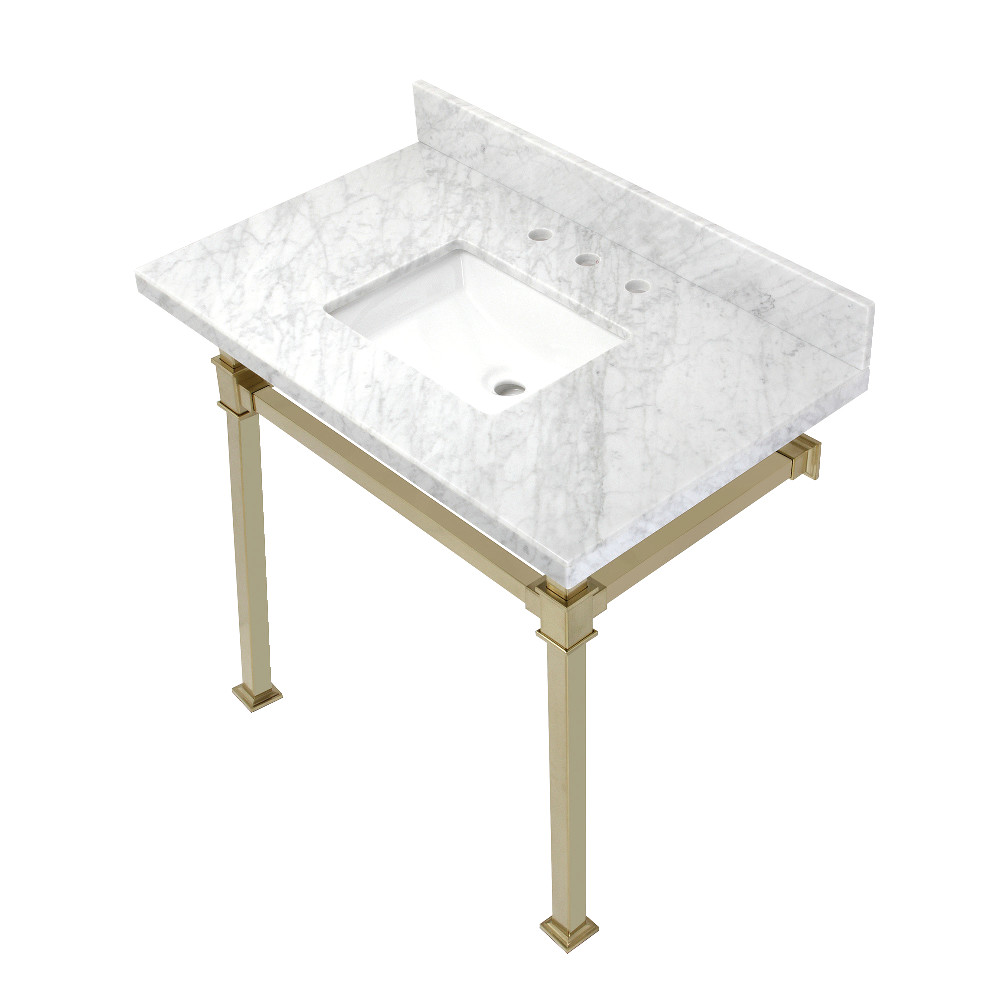 Picture of Kingston Brass KVPB36MSQ7 36 in. Monarch Carrara Marble Console Sink, Marble White & Brushed Brass