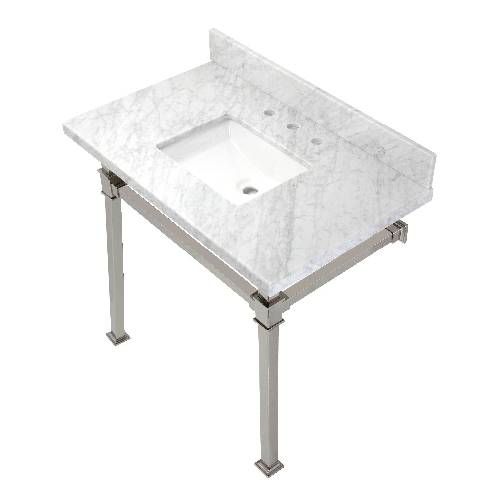 Picture of Kingston Brass KVPB36MSQ6 36 in. Monarch Carrara Marble Console Sink, Marble White & Polished Nickel