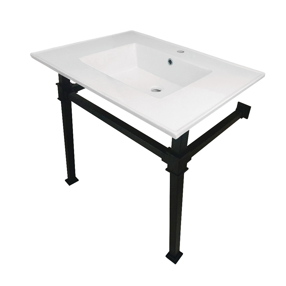 Picture of Kingston Brass KVPB31221Q0 31 in. Monarch Ceramic Console Sink - 1-Hole, White & Matte Black