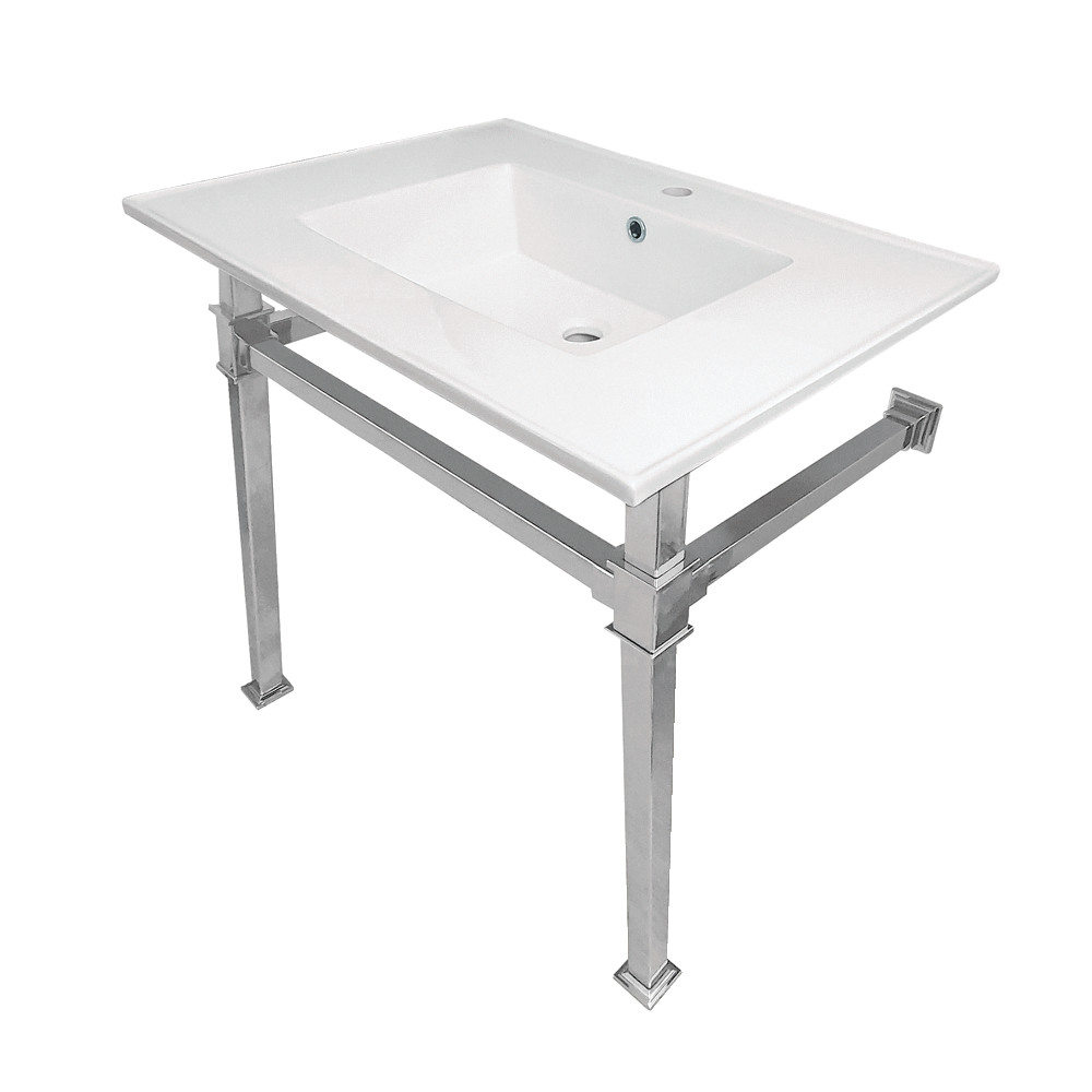 Picture of Kingston Brass KVPB31221Q1 31 in. Monarch Ceramic Console Sink - 1-Hole, White & Polished Chrome