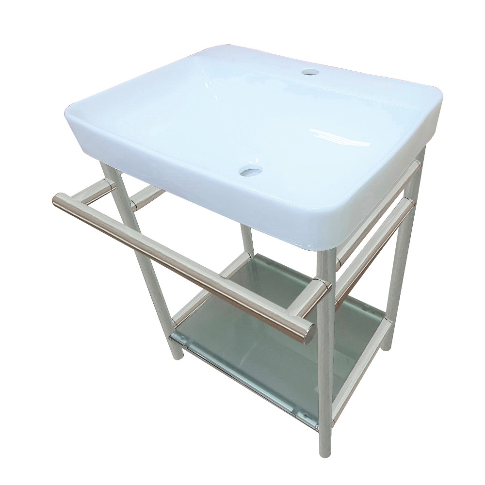 Picture of Kingston Brass VPB23186 23 in. Sheridan Ceramic Console Sink - 1-Hole, White & Polished Nickel