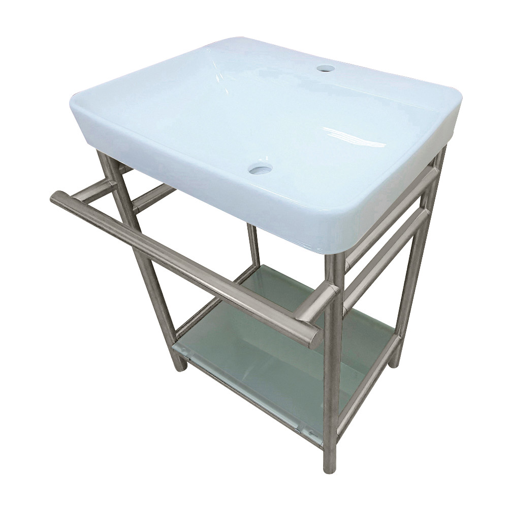 Picture of Kingston Brass VPB23188 23 in. Sheridan Ceramic Console Sink - 1-Hole, White & Brushed Nickel