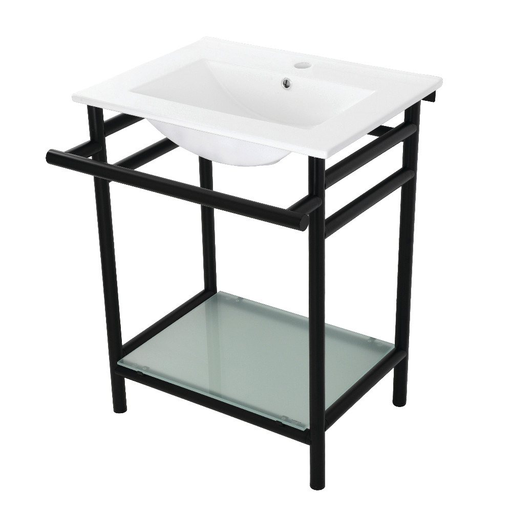 Picture of Kingston Brass VPB24187W10 24 in. Ceramic Console Sink - 1-Hole, White & Matte Black