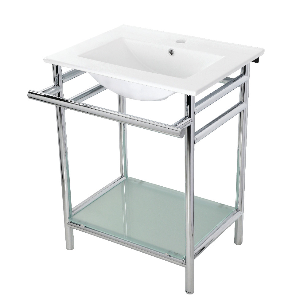 Picture of Kingston Brass VPB24187W11 24 in. Ceramic Console Sink - 1-Hole, White & Chrome